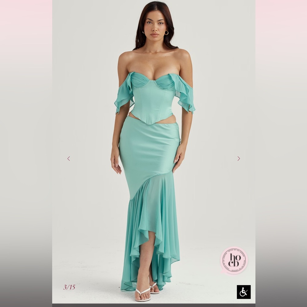 House of CB Lila Jade Ruffle Maxi Skirt NWT